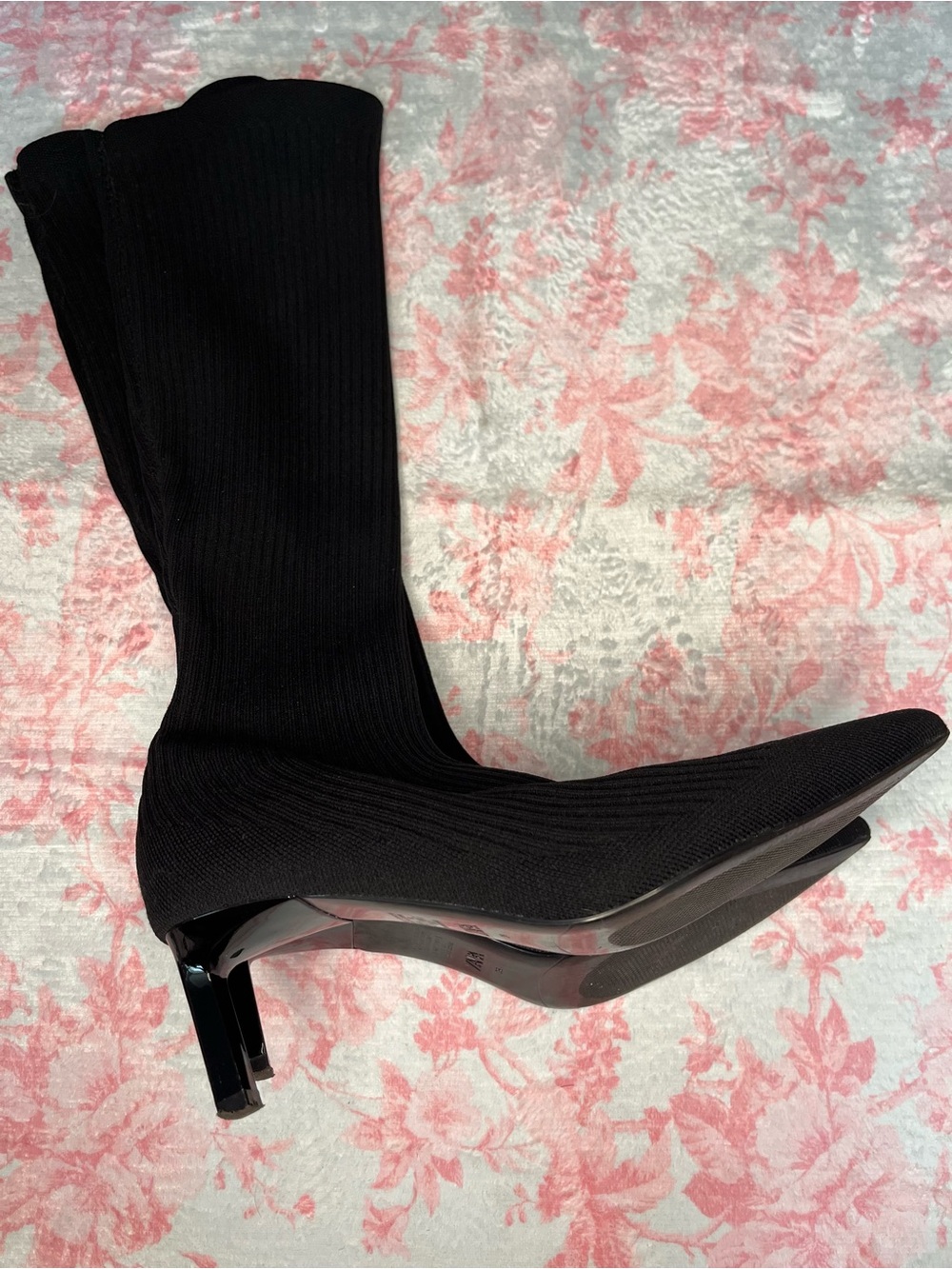 Zara Black Ribbed Sock Stiletto Boots - Women - Picture 2 of 4